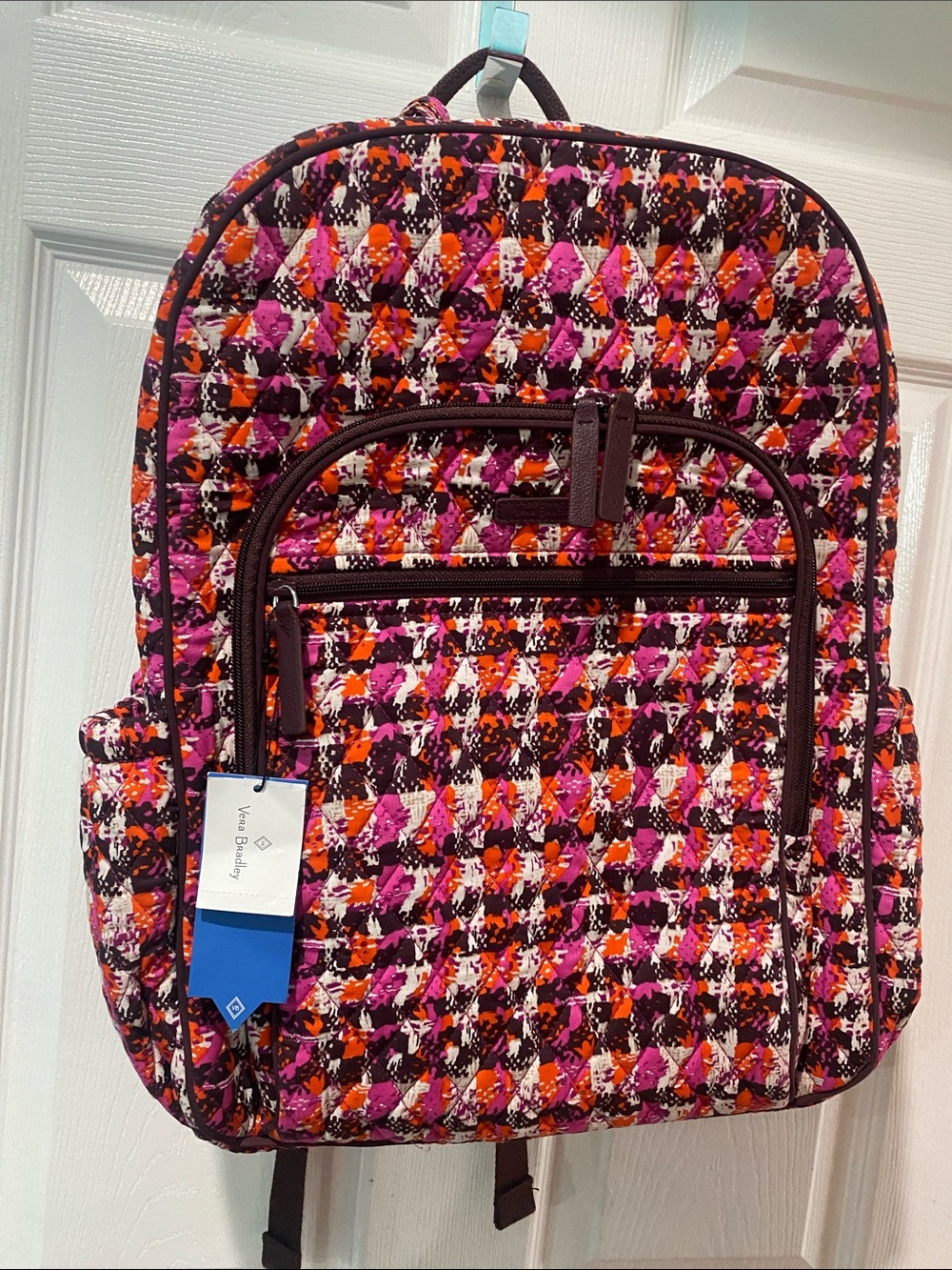 🆕Vera Bradley Quilted Backpack in Pink, Red & Brown Pattern